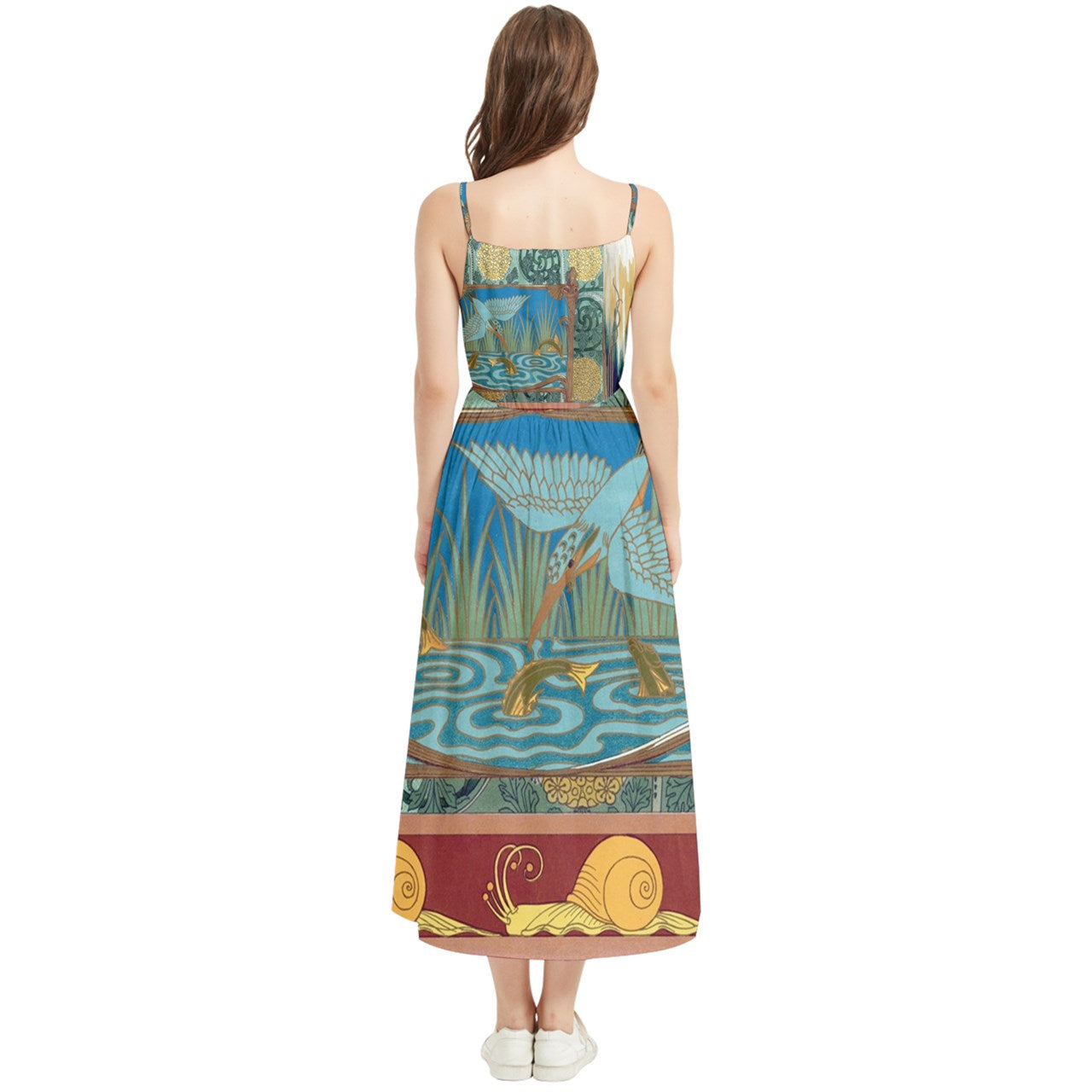Boho Maxi Summer Dress Art Nouveau Inspired, 100% Polyester, Regular Fit
