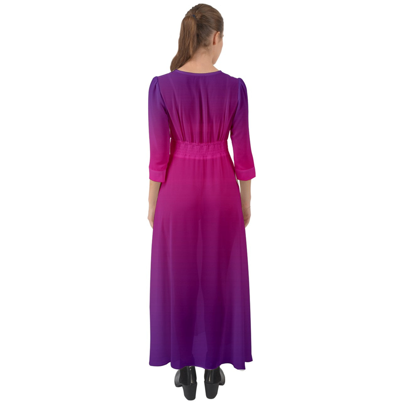 Button Up Ombre Boho Maxi Dress in Pink and Purple