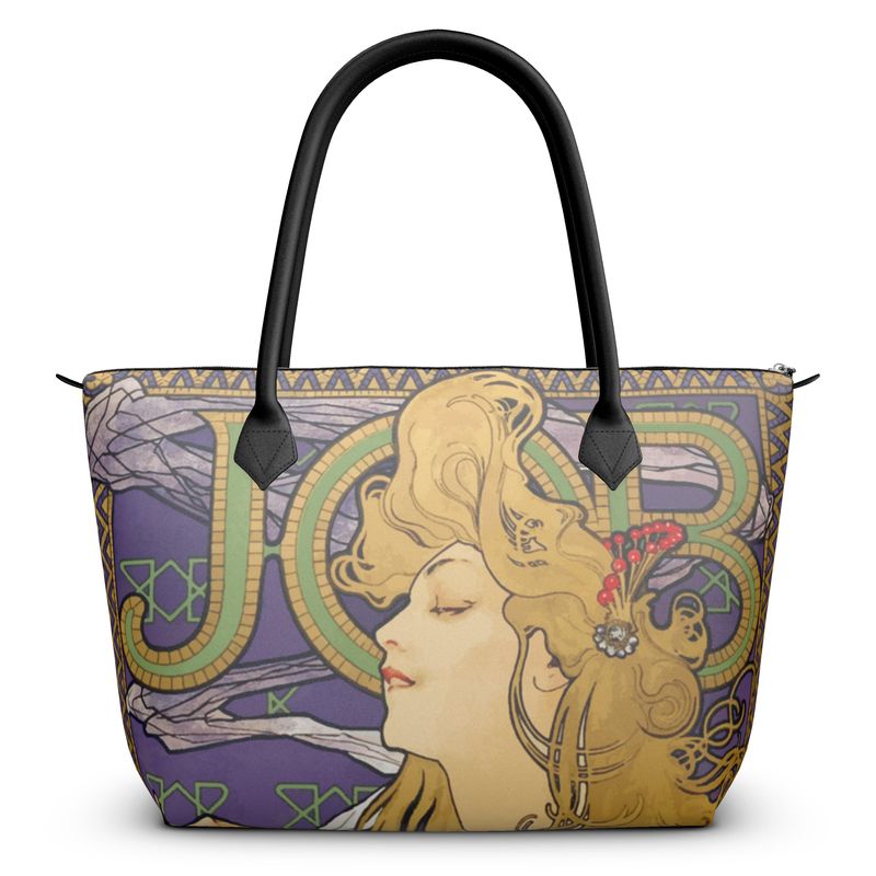 Zip Top Nappa Leather Handbag, Alphonse Mucha Art Nouveau Design