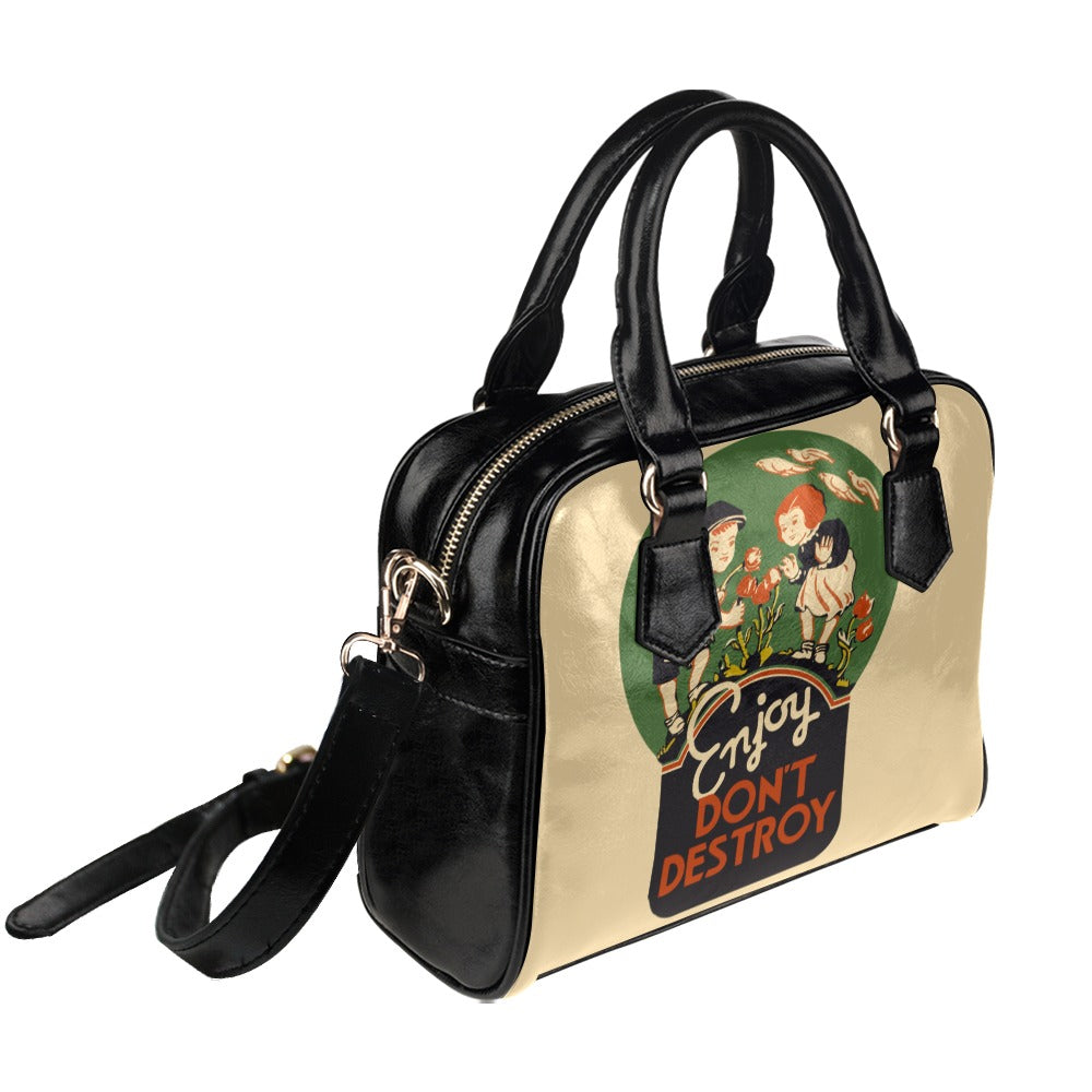 Small top handle bag - Vintage ad from Library of Congress 1937  &quot;Enjoy don&#39;t destroy&quot; Shoulder Handbag