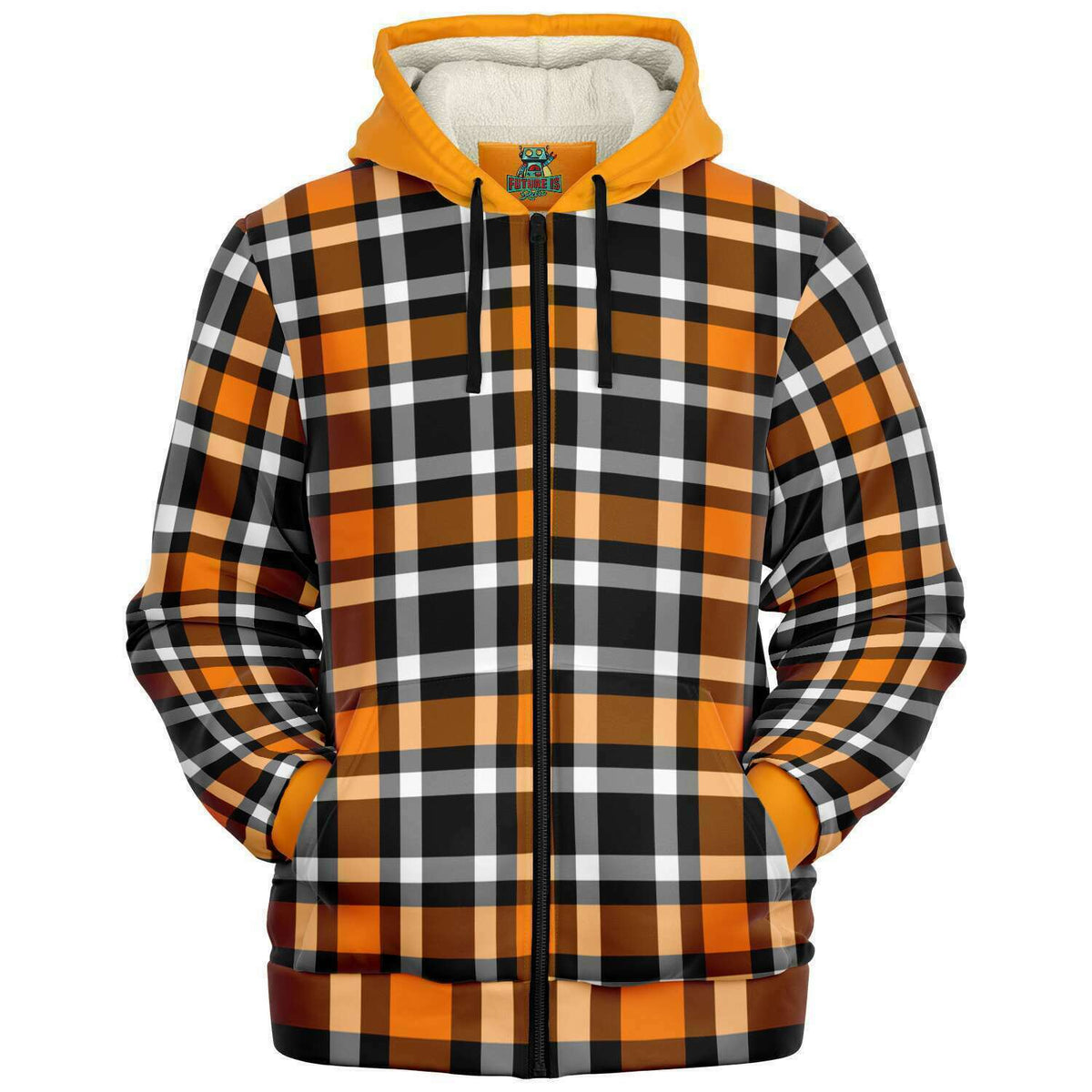 Orange and Black Check Micro-Fleece Hoodie