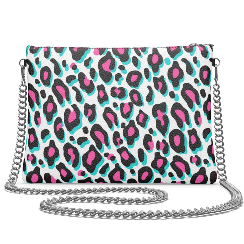 Crossbody Bag With Chain - Snow Leopard in Miami Print
