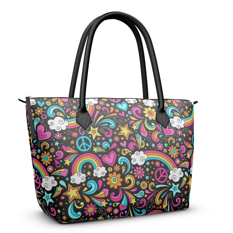 Zip Top, Top Handle, Mid century Tote leather Handbag