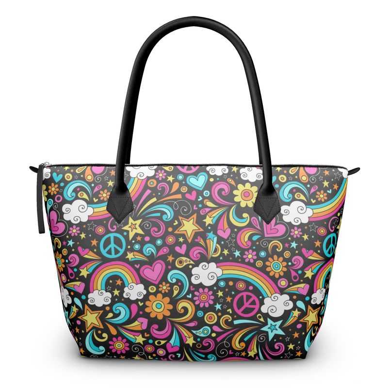 Zip Top, Top Handle, Mid century Tote leather Handbag