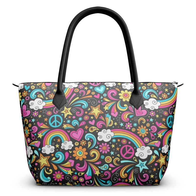 Zip Top, Top Handle, Mid century Tote leather Handbag