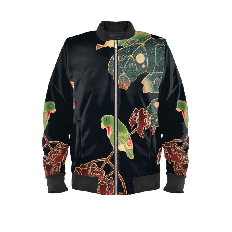 Bomberjacke mit asiatischem Kunstdruck (Museumskollektion) aus marmoriertem Samt, Jersey, Satin oder wasserdichter Außenseite 