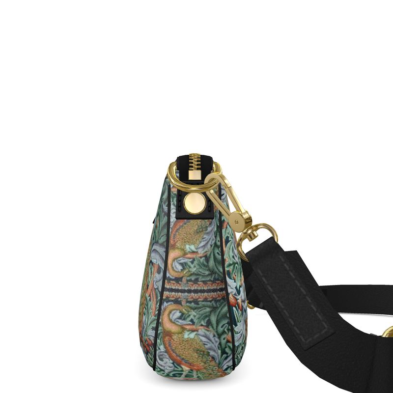 Sling bag, Art Nouveau Nappa Leather Handbag, William Morris Print leather zip top handbag, Art Nouveau Bag