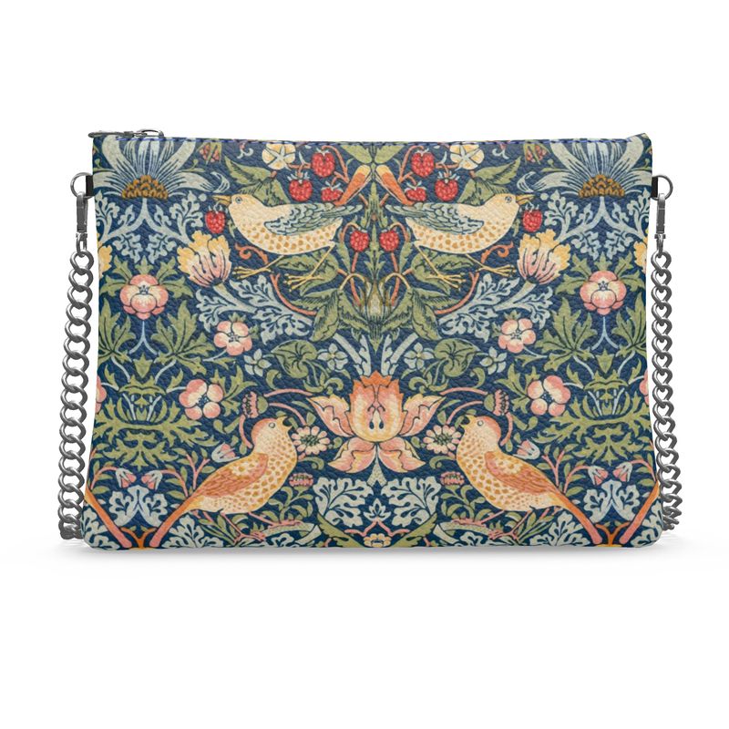 William Morris "The Strawberry Thief" imprimé sac à bandoulière Art Nouveau, sac en cuir Nappa, sac en cuir végétalien