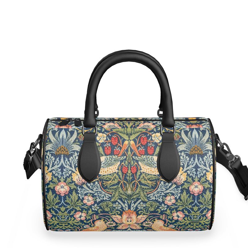 Retro Mini Leather Duffle Bag in Art Nouveau William Morris Print