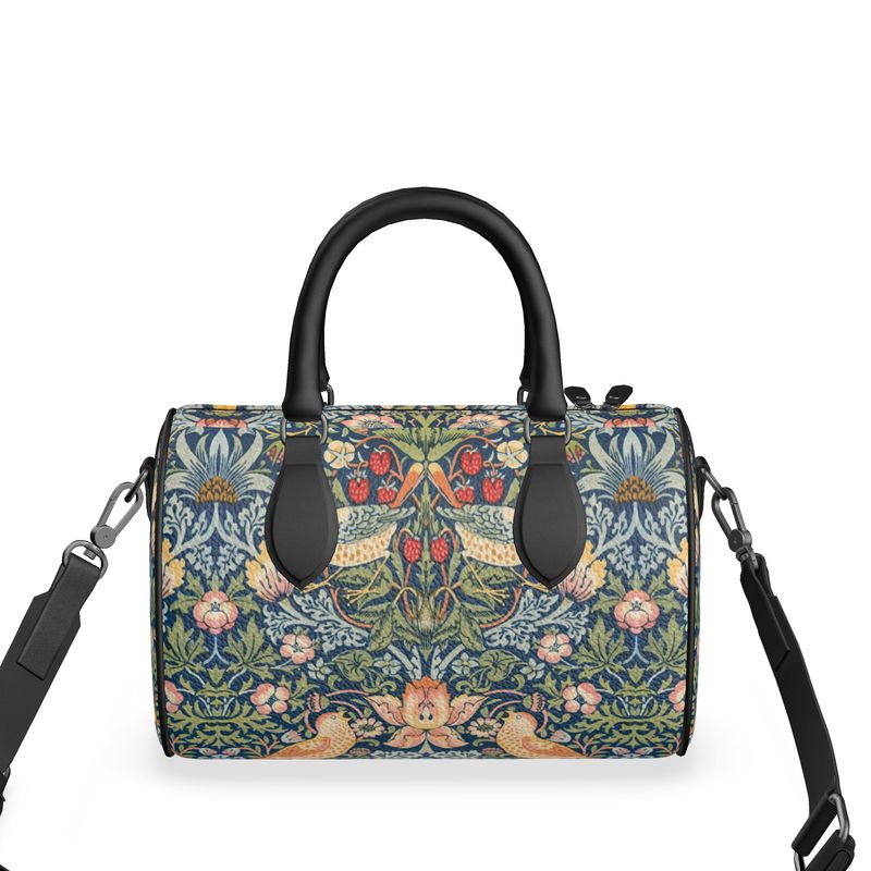 Retro Mini Leather Duffle Bag in Art Nouveau William Morris Print