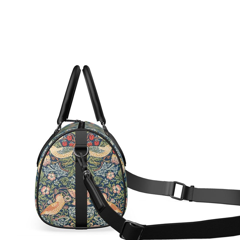 Retro Mini Leather Duffle Bag in Art Nouveau William Morris Print