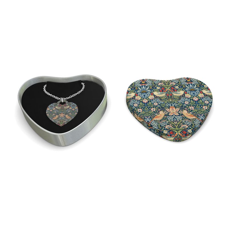 Collier Coeur Art Nouveau en Argent Massif, William Morris &quot;The Strawberry Thieves&quot;