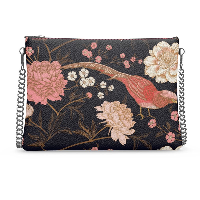 Retro bird and floral Crossbody bag In Nappa or Vegan Leather