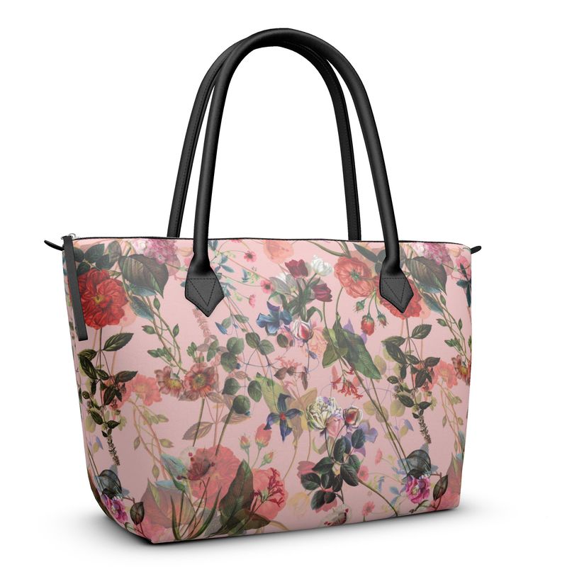 Zip Top Handbag in pink floral