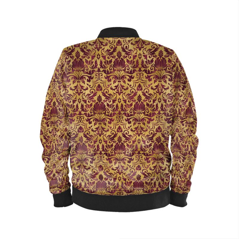 Art Nouveau Maroon and Gold Unisex Bomber Jacket