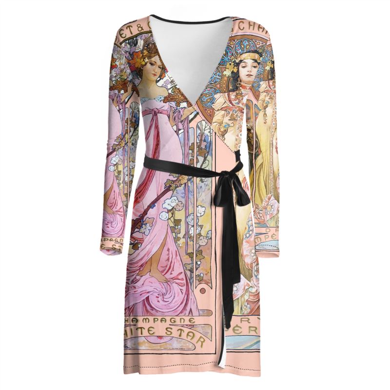 Alphonse Mucha Champagne Wrap Dress