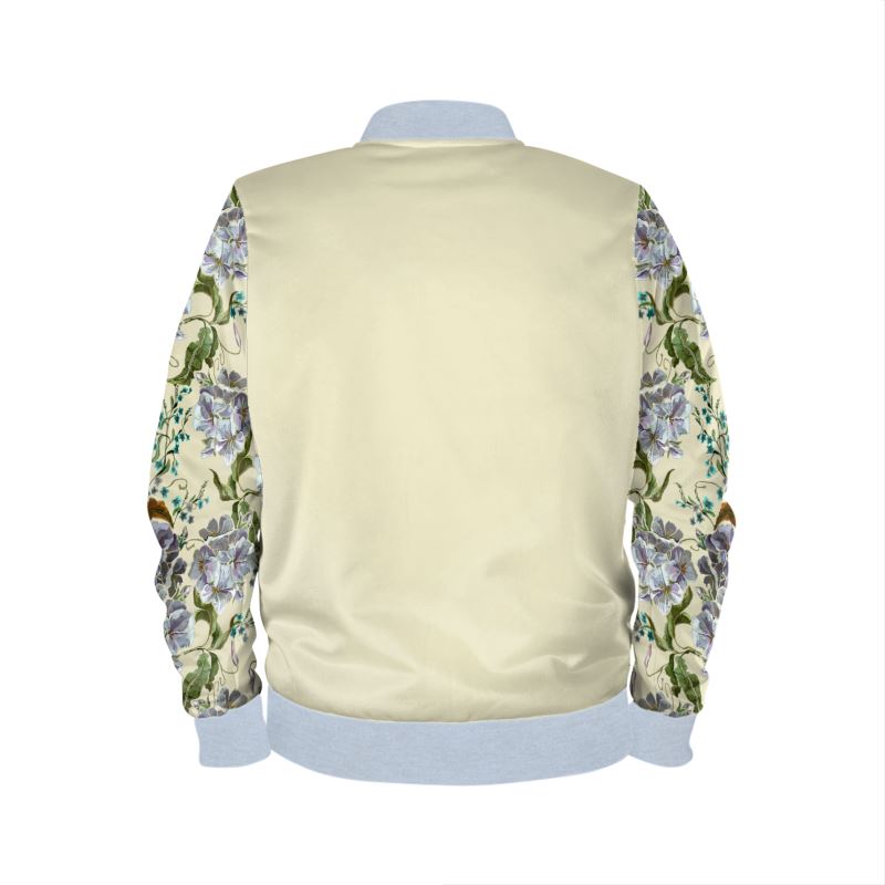 Vintage Cream Women&#39;s Bomber Jacket with Japanese Floral Sleeve