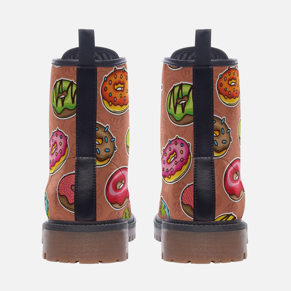 Vegan Leather Combat Boots, Ankle Boots, Lace-up Combat Boots, Donuts, Quirky Boots