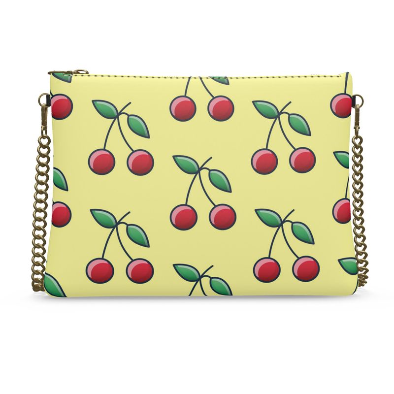 Nappa Leather Crossbody bag in cherry print- Mellow Yellow