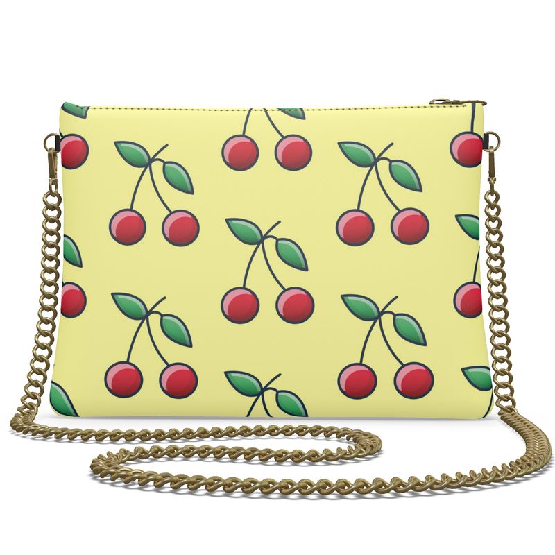 Nappa Leather Crossbody bag in cherry print- Mellow Yellow