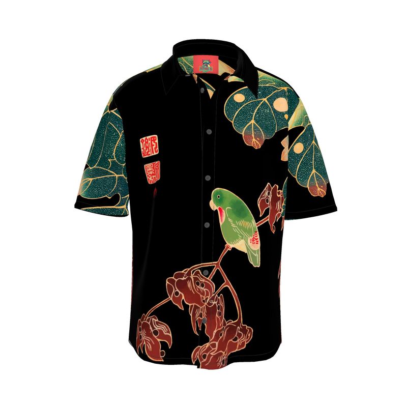 Hawaiian Shirt with Japanese Ukiyo-e Print, Short Sleeve Silk, Linen or Pima Cotton Shirt