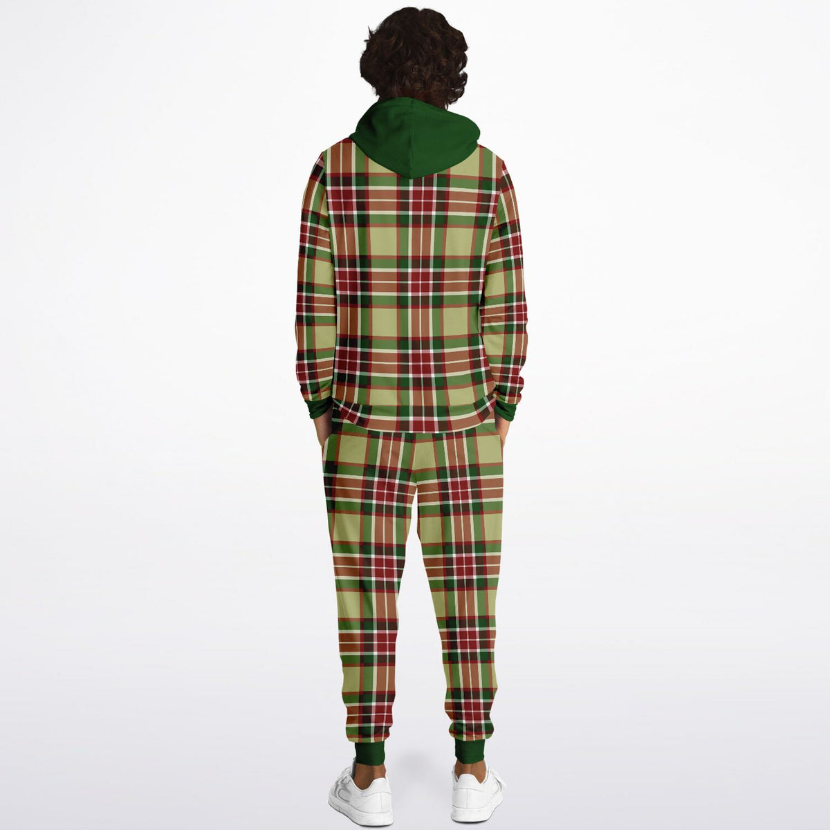 Grün karierter Kapuzenpullover und Jogginghose 