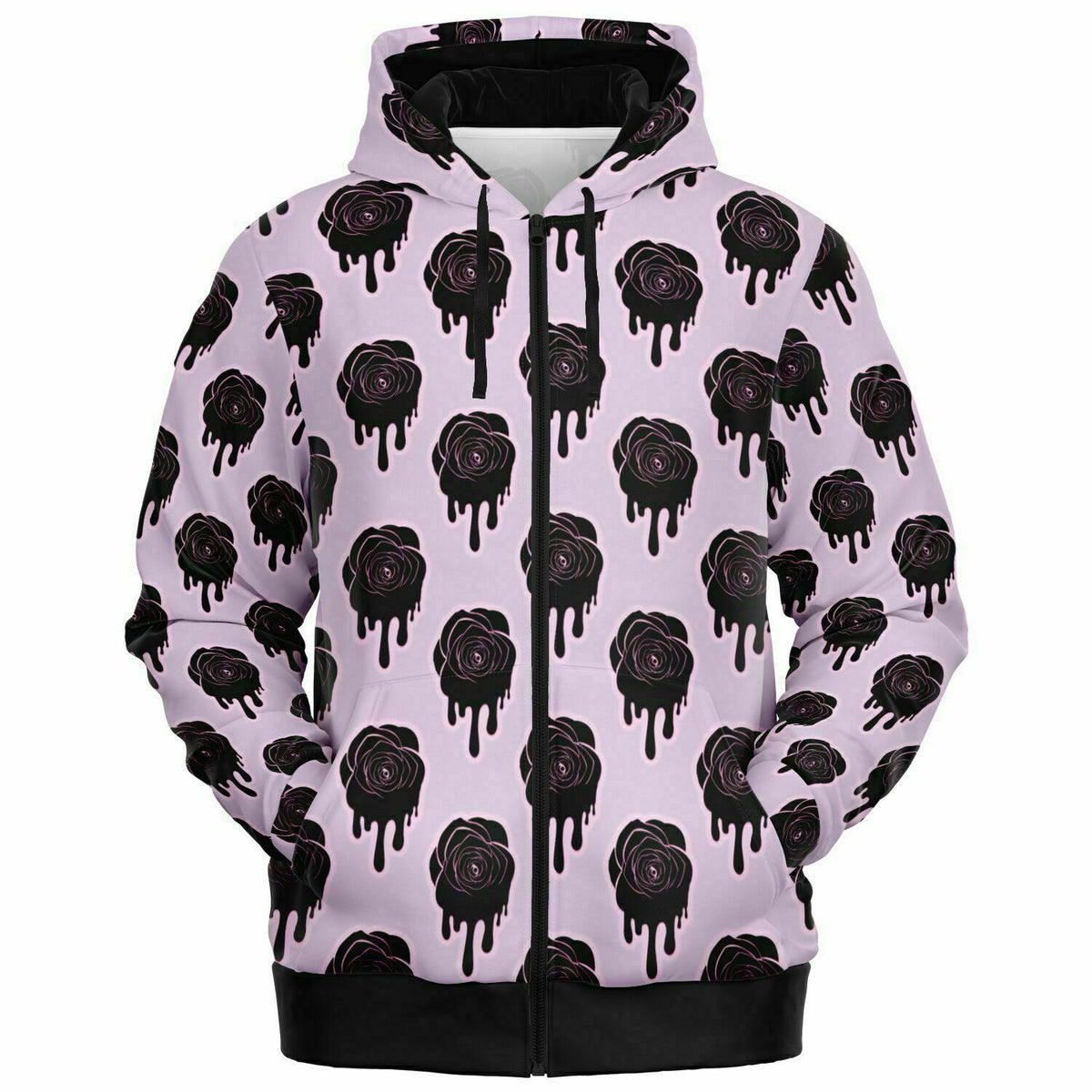 Athletic Zip-Up Hoodie - Black Rose Hoodie, Pastel Goth Hoodie