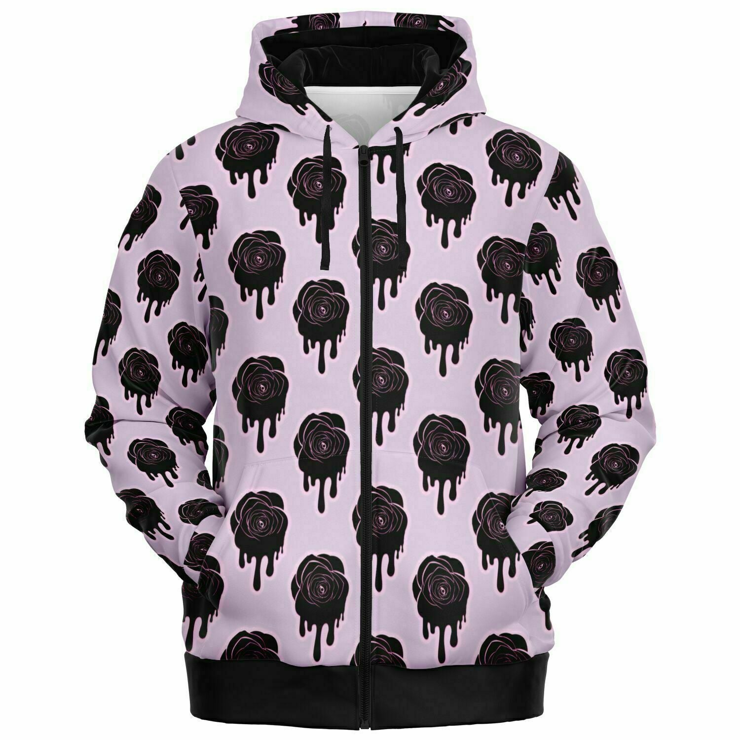Athletic Zip-Up Hoodie - Black Rose Hoodie, Pastel Goth Hoodie