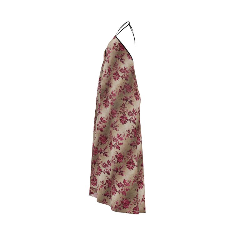 Maroon Floral Halterneck Backless dress in Silk or Satin