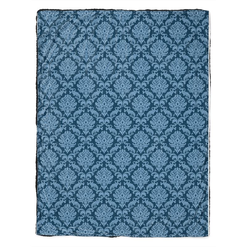 Sherpa Velvet Throw - Blue Damask