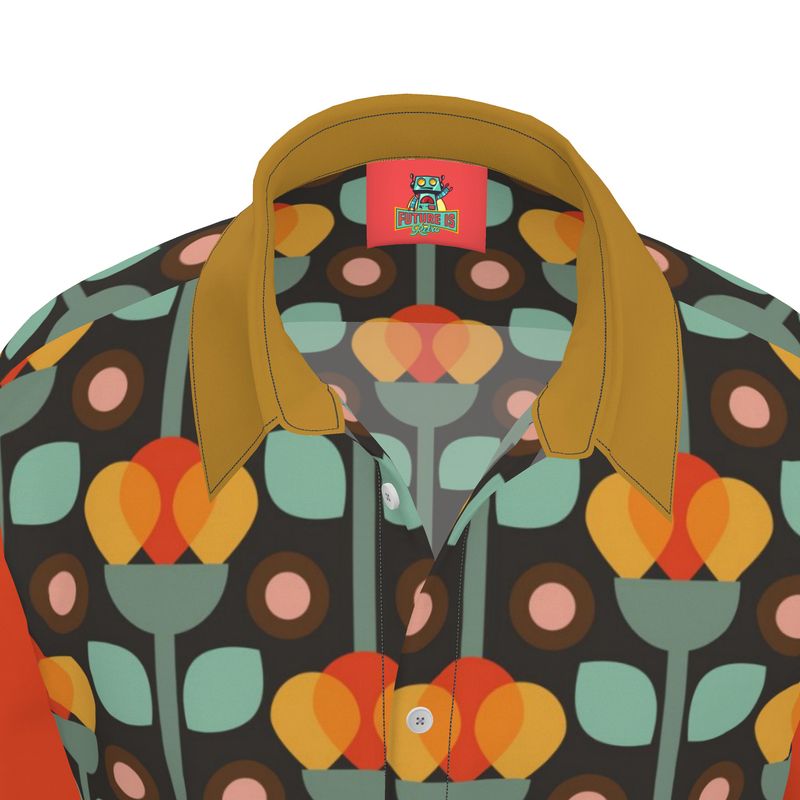 Organic Silk, Cotton, or Linen Short Sleeve Shirt with Mid-century Print