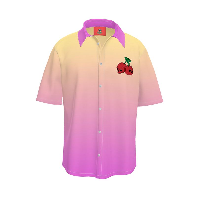 Short Sleeve Shirt, Cherry Skulls Retro Bowling Shirt