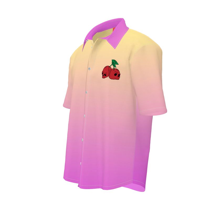 Short Sleeve Shirt, Cherry Skulls Retro Bowling Shirt