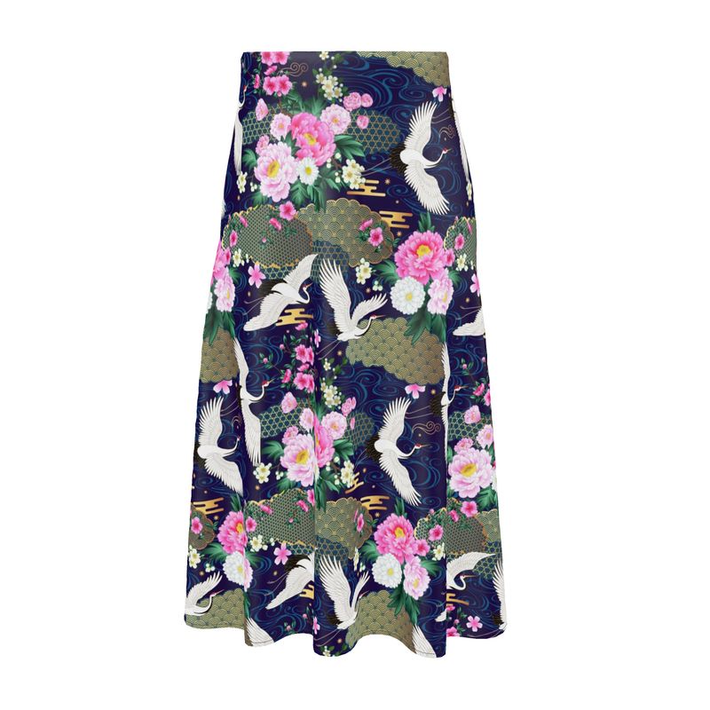 High-Waisted Boho Silk Midi Skirt - Chinese Textile Inspired in Plus Sizes