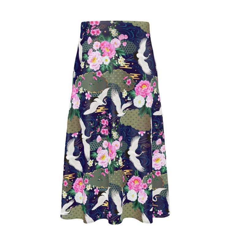 High-Waisted Boho Silk Midi Skirt - Chinese Textile Inspired in Plus Sizes