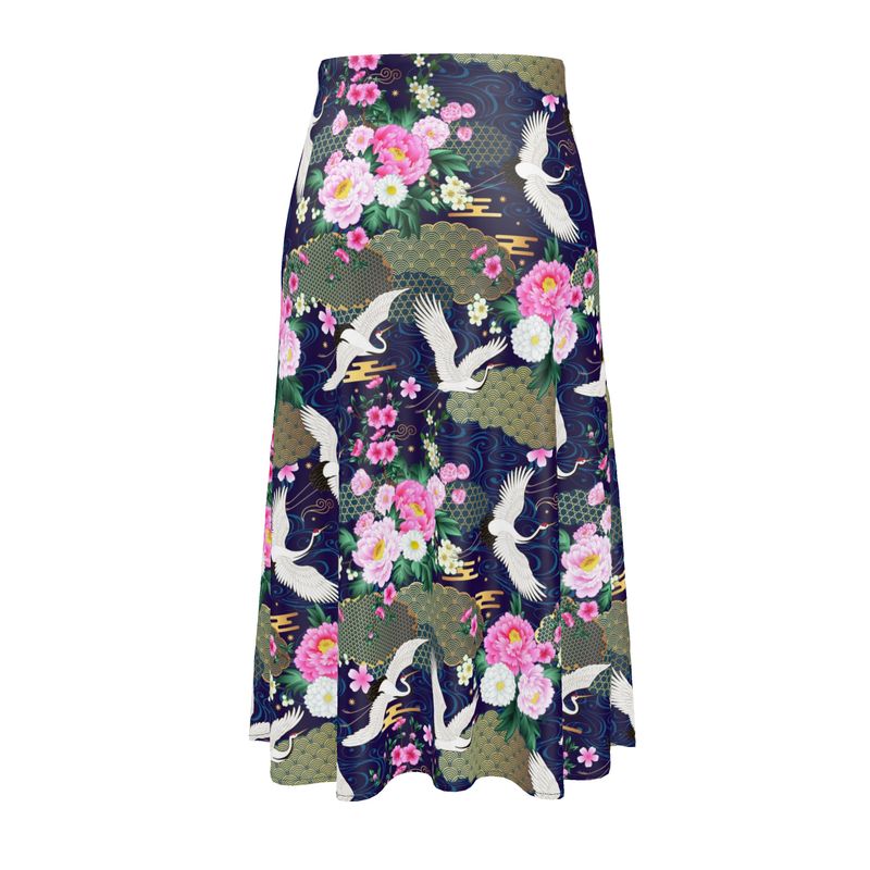 High-Waisted Boho Silk Midi Skirt - Chinese Textile Inspired in Plus Sizes