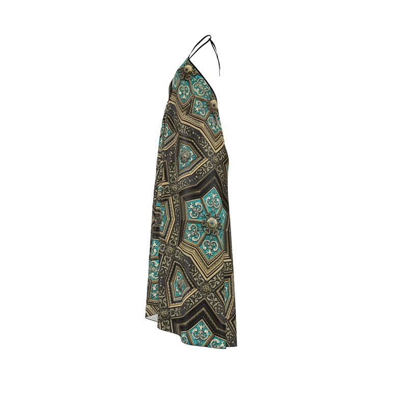 Backless Boho Maxi Silk Halter Dress, Art Nouveau Dress