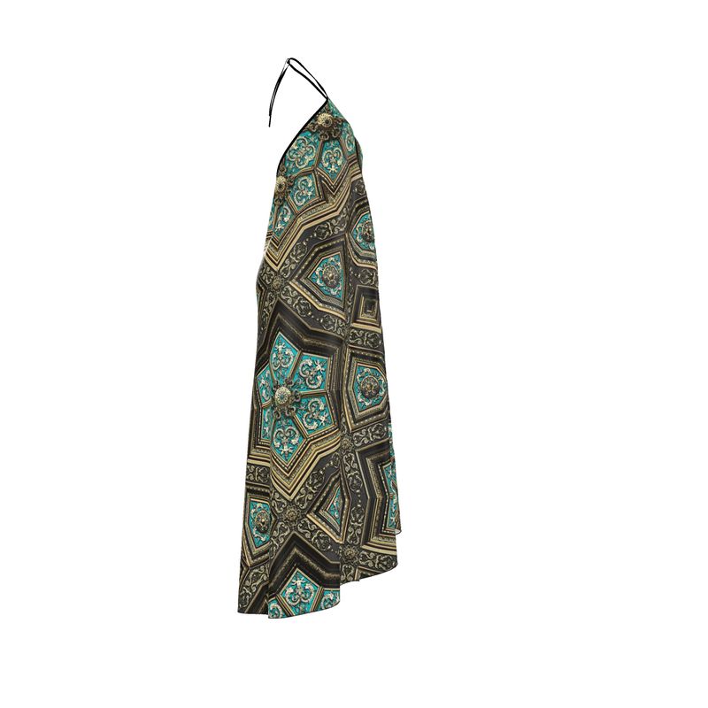 Backless Boho Maxi Silk Halter Dress, Art Nouveau Dress