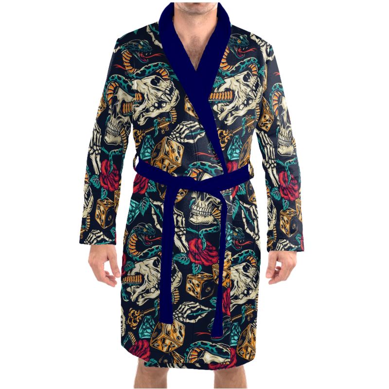 Vintage Tattoo Unisex Dressing Gown Skull and Gold