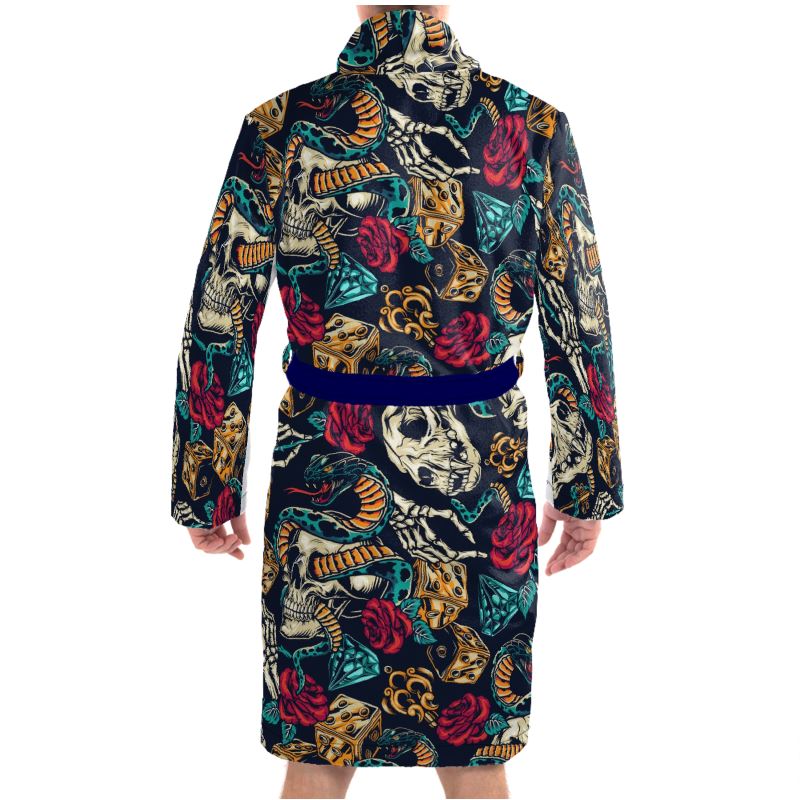 Vintage Tattoo Unisex Dressing Gown Skull and Gold