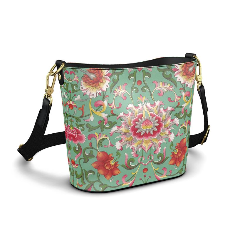 Large Leather Bucket Tote Art Nouveau