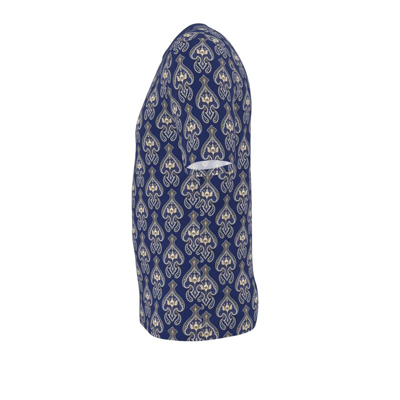 Luxury Tee Shirt blue art deco, Pima Cotton,