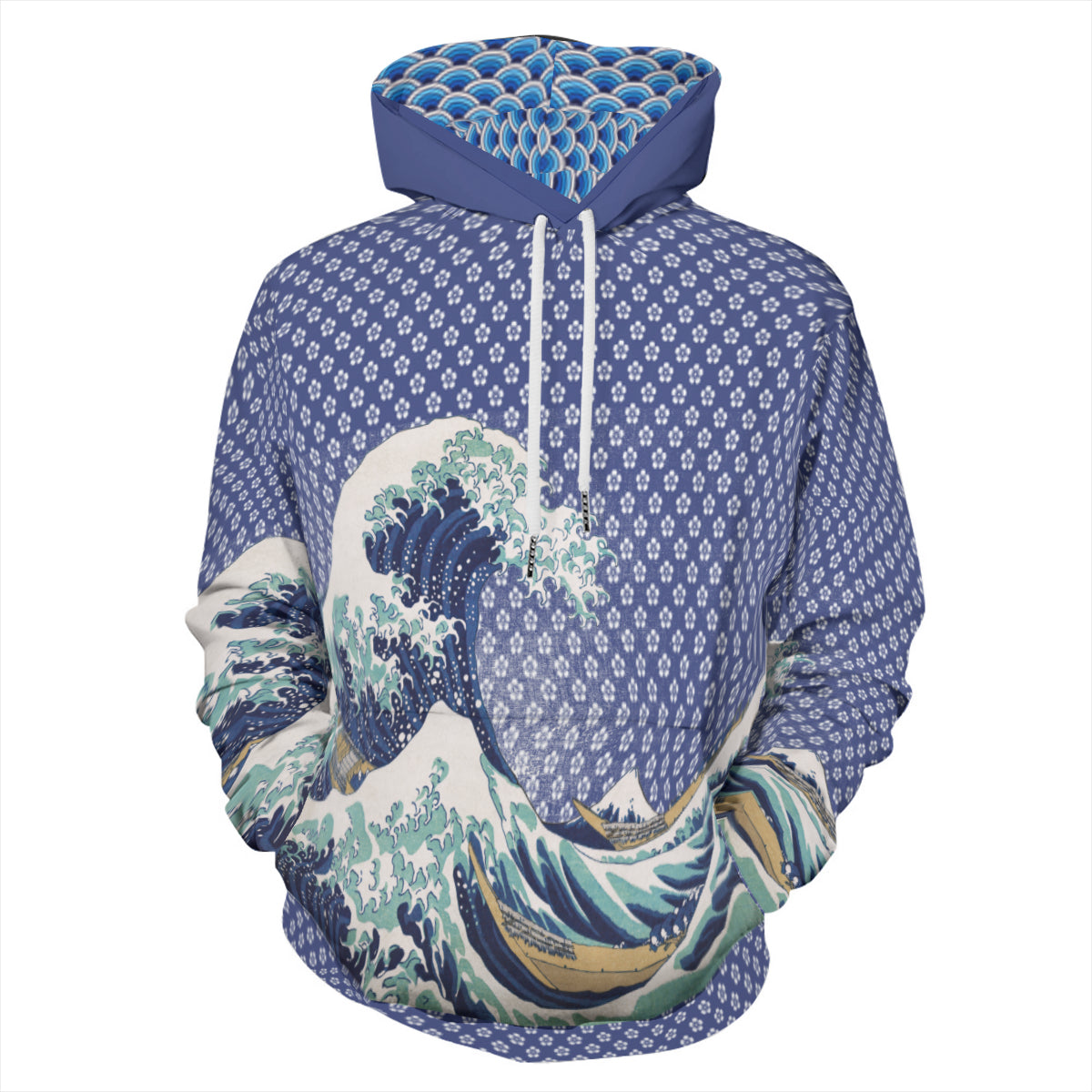 Hoodie mit Kunstdruck Die große Welle vor Kanagawa, Hokusai, 100% Baumwolle retro