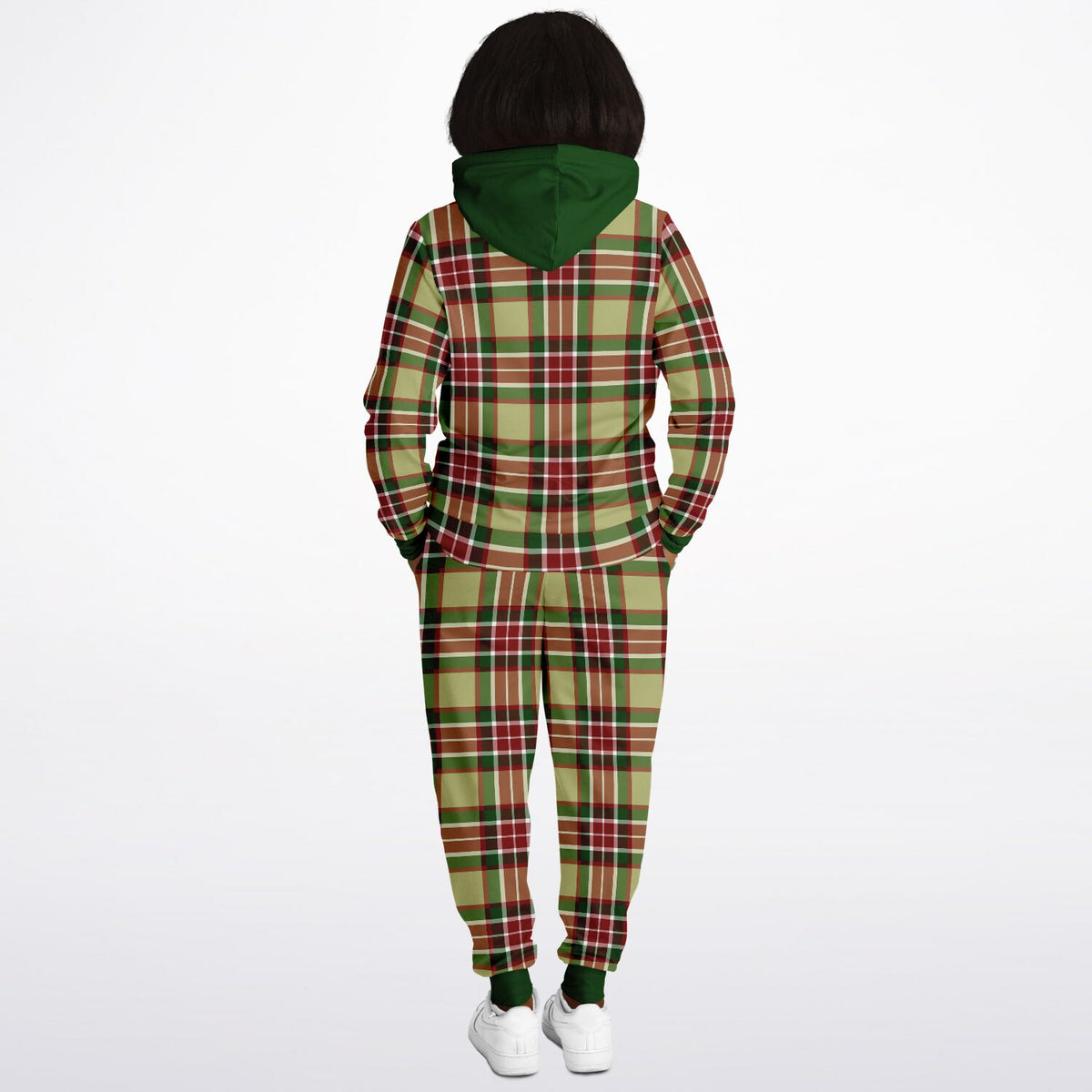 Grün karierter Kapuzenpullover und Jogginghose 