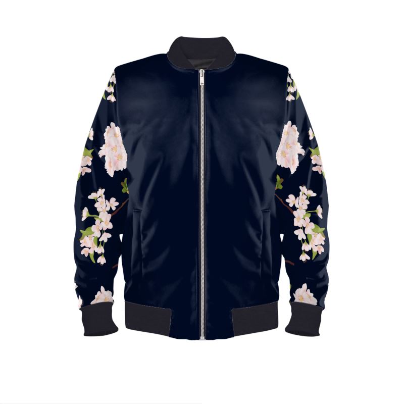 Harajuku Bomber Jacket with Japanese Cherry Blossom Print, Plus Sizes Available