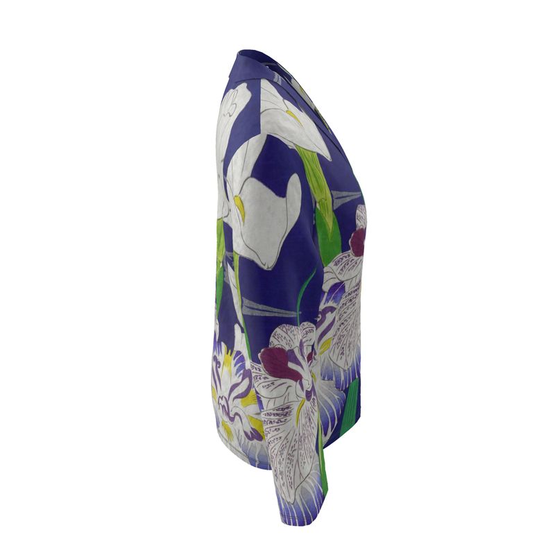 Velvet Wrap Blazer In Japanese  Ukiyo-e Floral Print