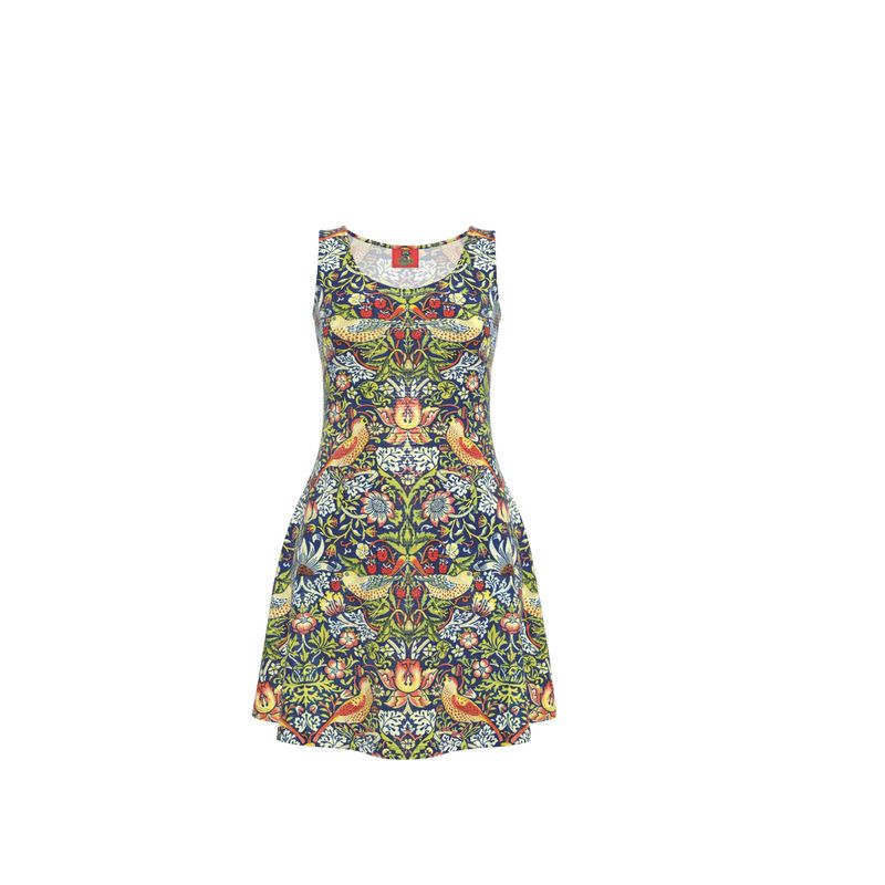 Elegant Strawberry Thieves Skater Dress: Timeless William Morris Print in Luxe Fabrics