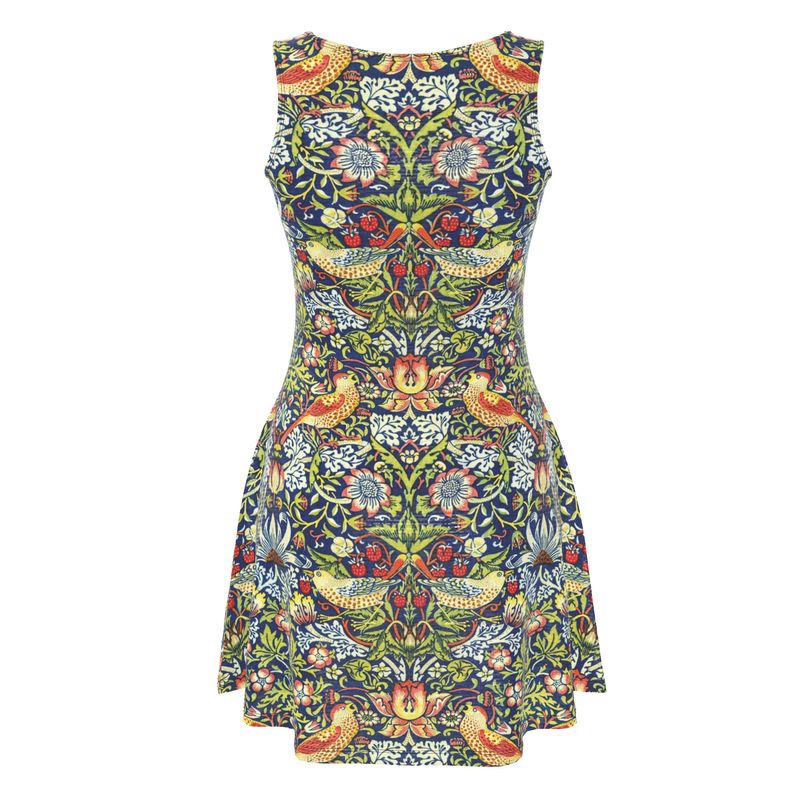 Elegant Strawberry Thieves Skater Dress: Timeless William Morris Print in Luxe Fabrics
