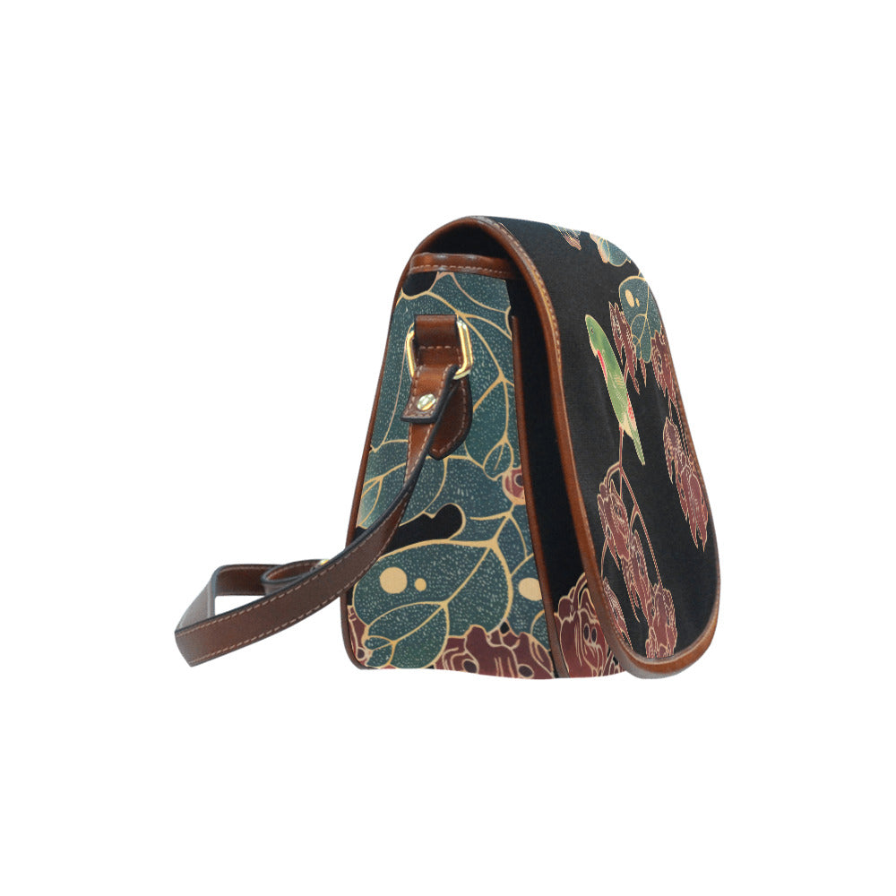 Vegan Saddle Bag Large Japanese Art Design The Paroquet, Art Nouveau Handbag