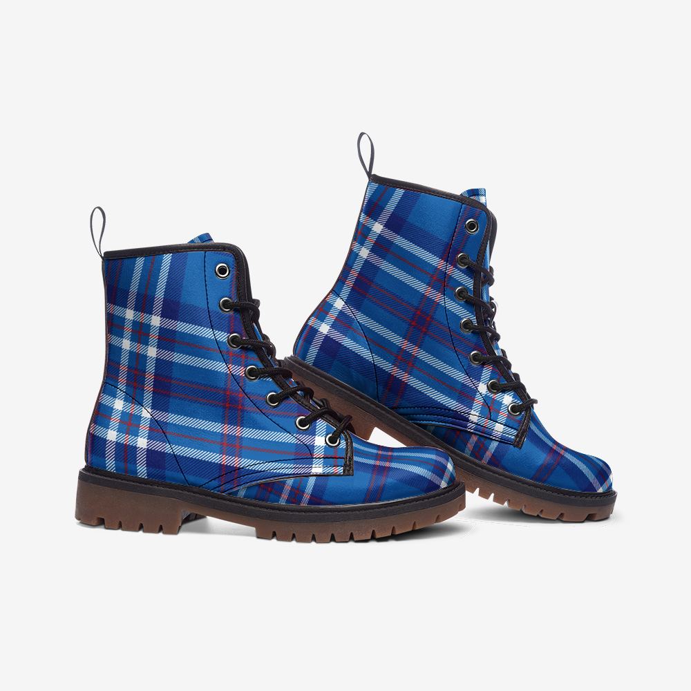 Y2K Vegan Leather Combat Boots in Breton Plaid